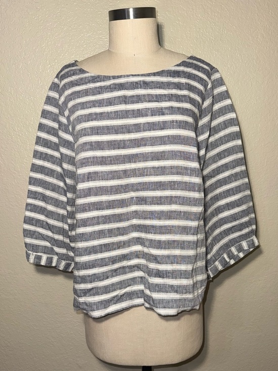 Christian Siriano Tops - Christian Siriano 100% Linen Coastal Striped Blouse Large
